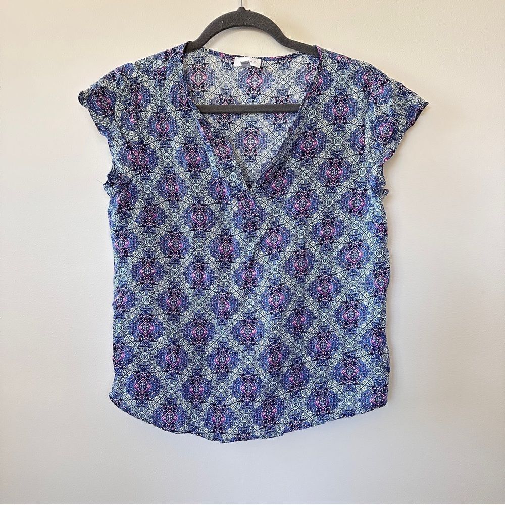 Kenar Womens Purple and Blue Tone Patterned Lightweight V-Neck M - Picture 5 of 11